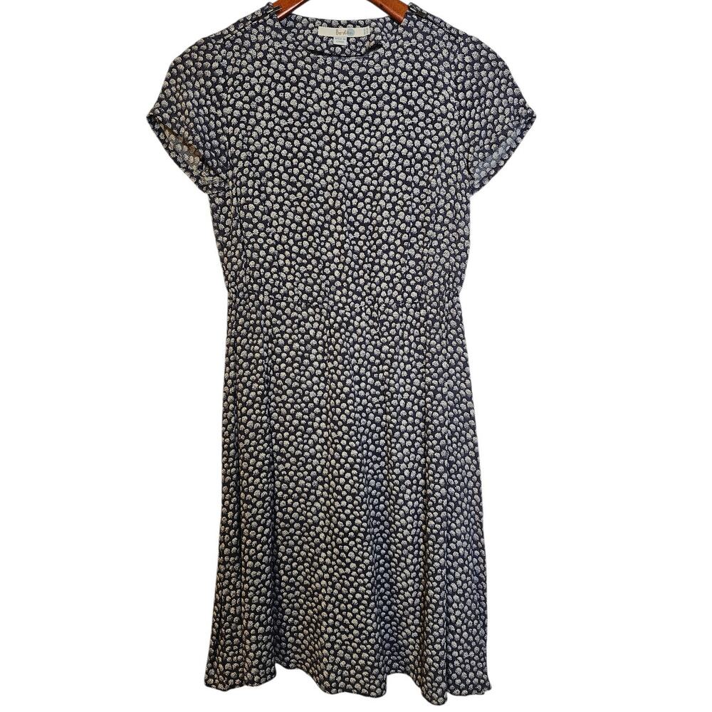 Boden Blue & White Abstract Dot Print Sheath Dress with Zippered Cap Sleeves